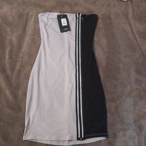 NWT Fashion Nova strapless Zip Front mini dress Size XS